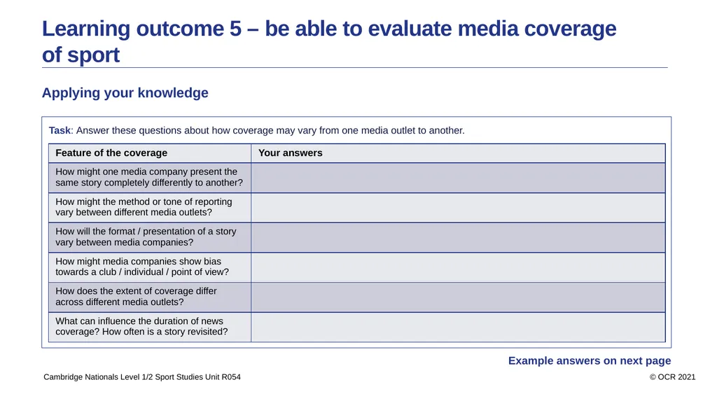 Contents Aims Learning outcome 1 – know how sport - slide 26 of 28