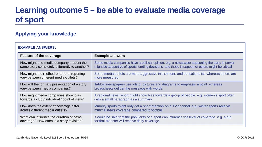 Contents Aims Learning outcome 1 – know how sport - slide 27 of 28