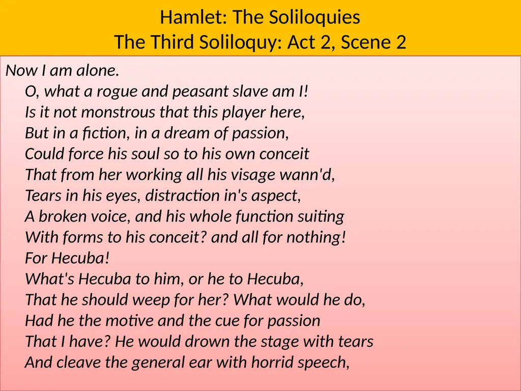 Hamlet: The Soliloquies The Third Soliloquy: Act - slide 1 of 10