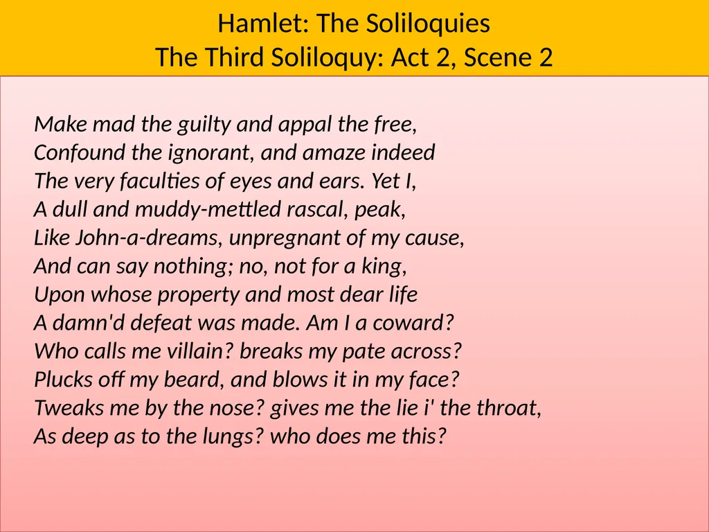 Hamlet: The Soliloquies The Third Soliloquy: Act - slide 2 of 10