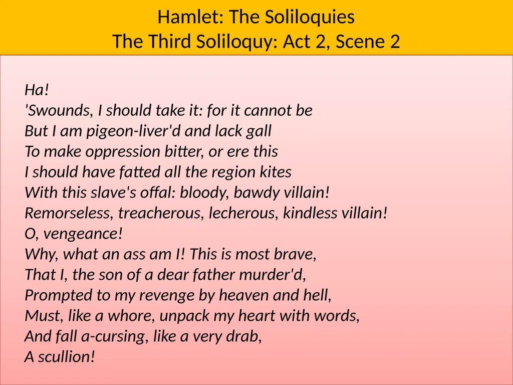 Hamlet: The Soliloquies The Third Soliloquy: Act - slide 3 of 10