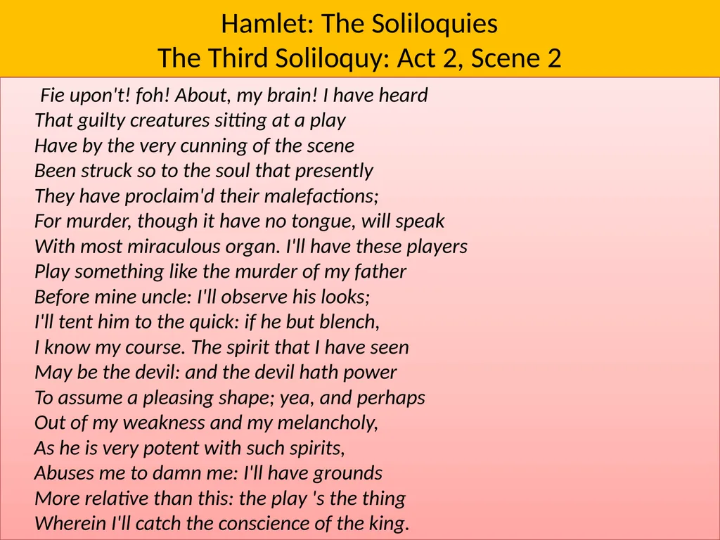 Hamlet: The Soliloquies The Third Soliloquy: Act - slide 4 of 10