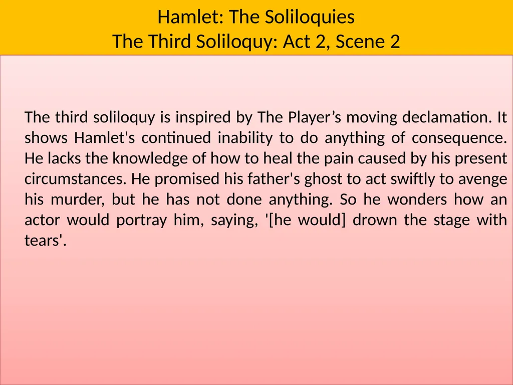 Hamlet: The Soliloquies The Third Soliloquy: Act - slide 5 of 10