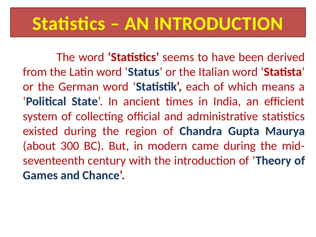 Statistics – AN INTRODUCTION RAKESH GOEL - slide 2 of 11