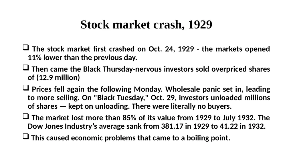 The Great Depression 1929-1939 Introduction: - slide 4 of 13