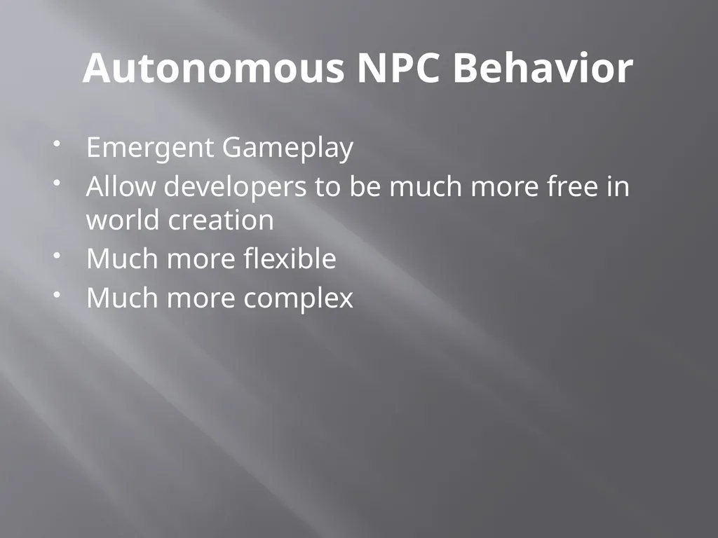 NPC Behavior Jonathan Ziegler AI Game Programming - slide 12 of 37