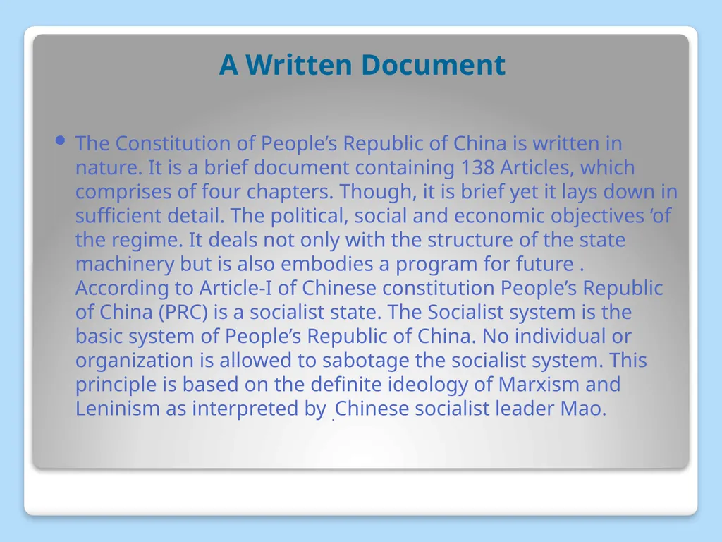 CONSTITUTION OF CHINA FEATURES Ms. Ushus Mol E U - slide 3 of 13