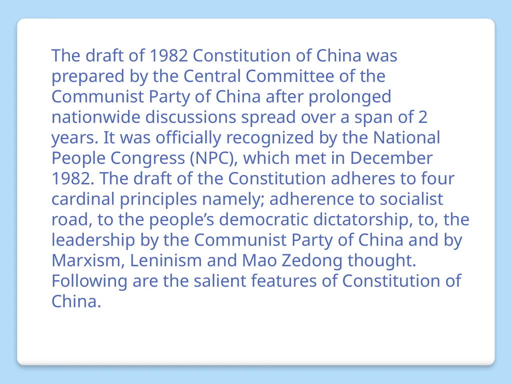 CONSTITUTION OF CHINA FEATURES Ms. Ushus Mol E U - slide 2 of 13