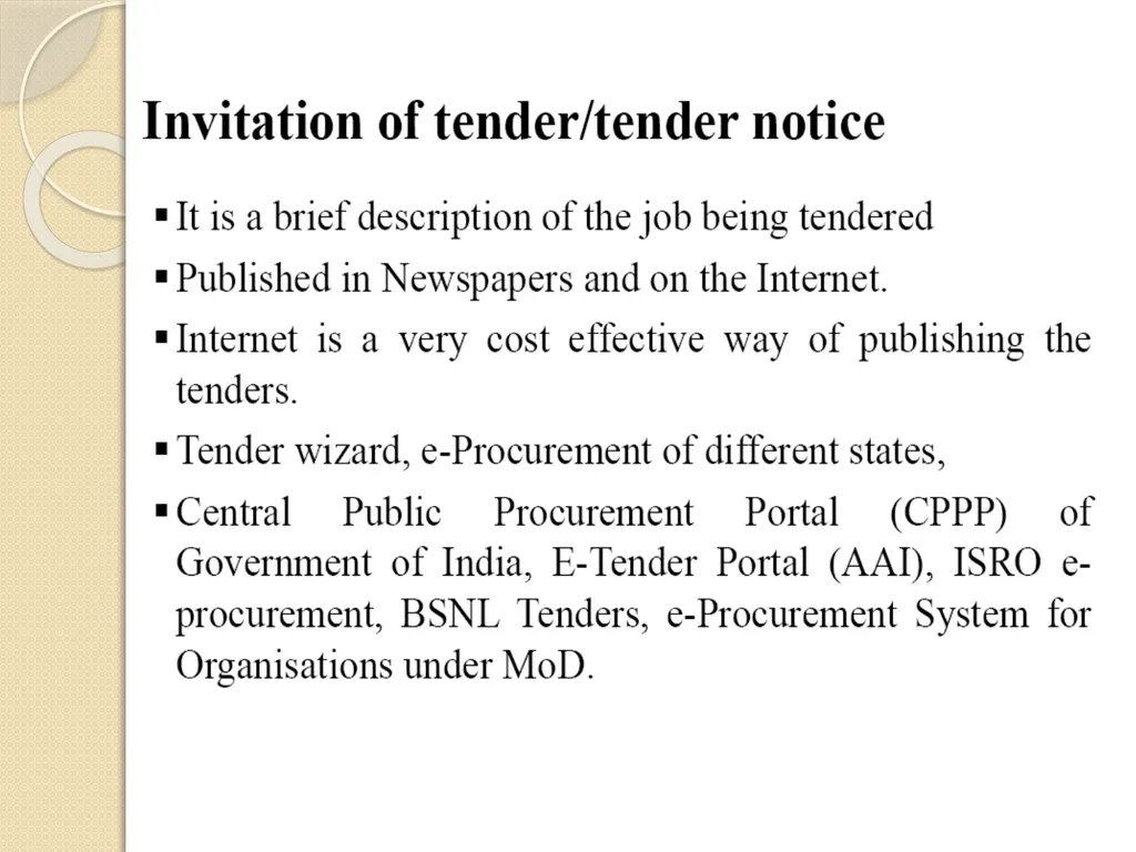 Module 2 TENDER AND ITS PROCESS Subject Name: - slide 16 of 25