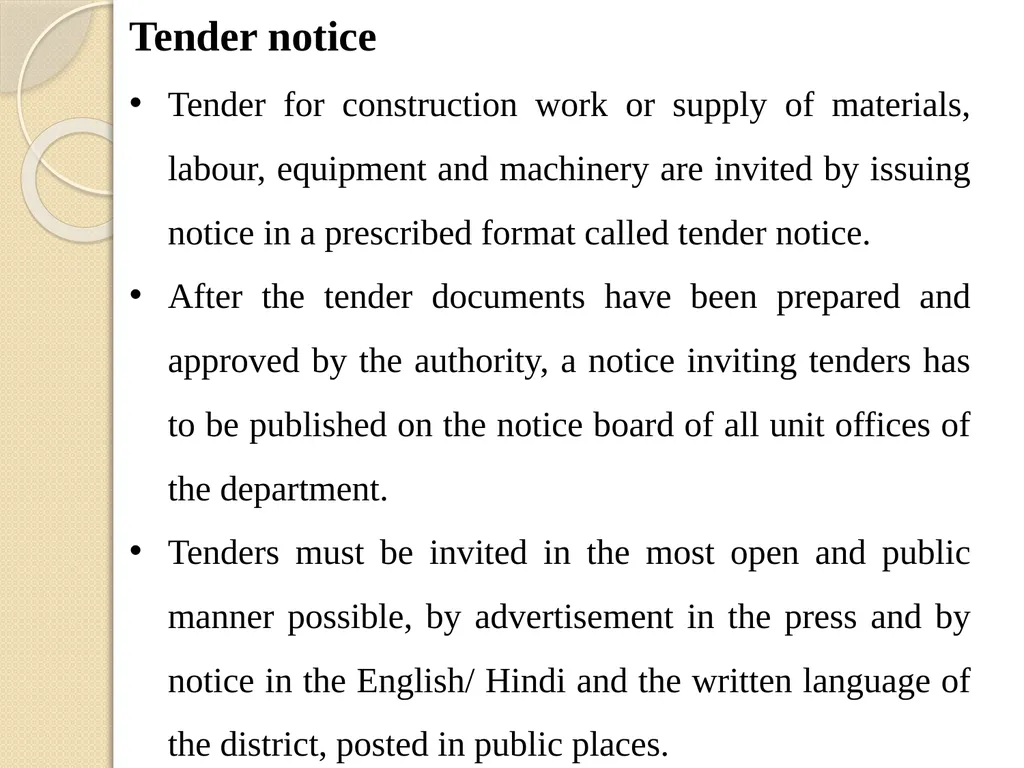 Module 2 TENDER AND ITS PROCESS Subject Name: - slide 17 of 25