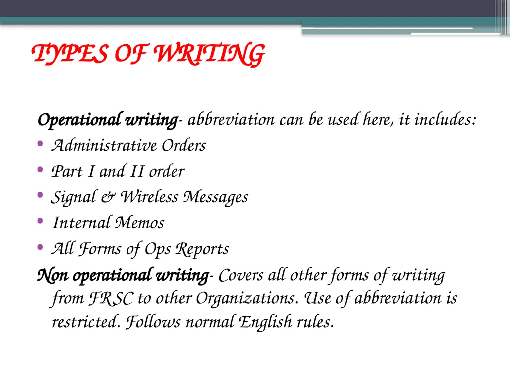 STAFF WRITING IN FRSC BY SCHOOL GENERAL STUDIES - slide 5 of 26