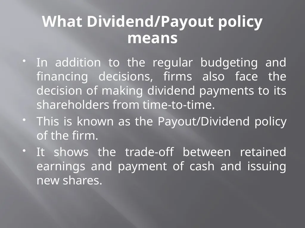 Payout Policy Corporate Finance: BA (H) Economics, - slide 2 of 29