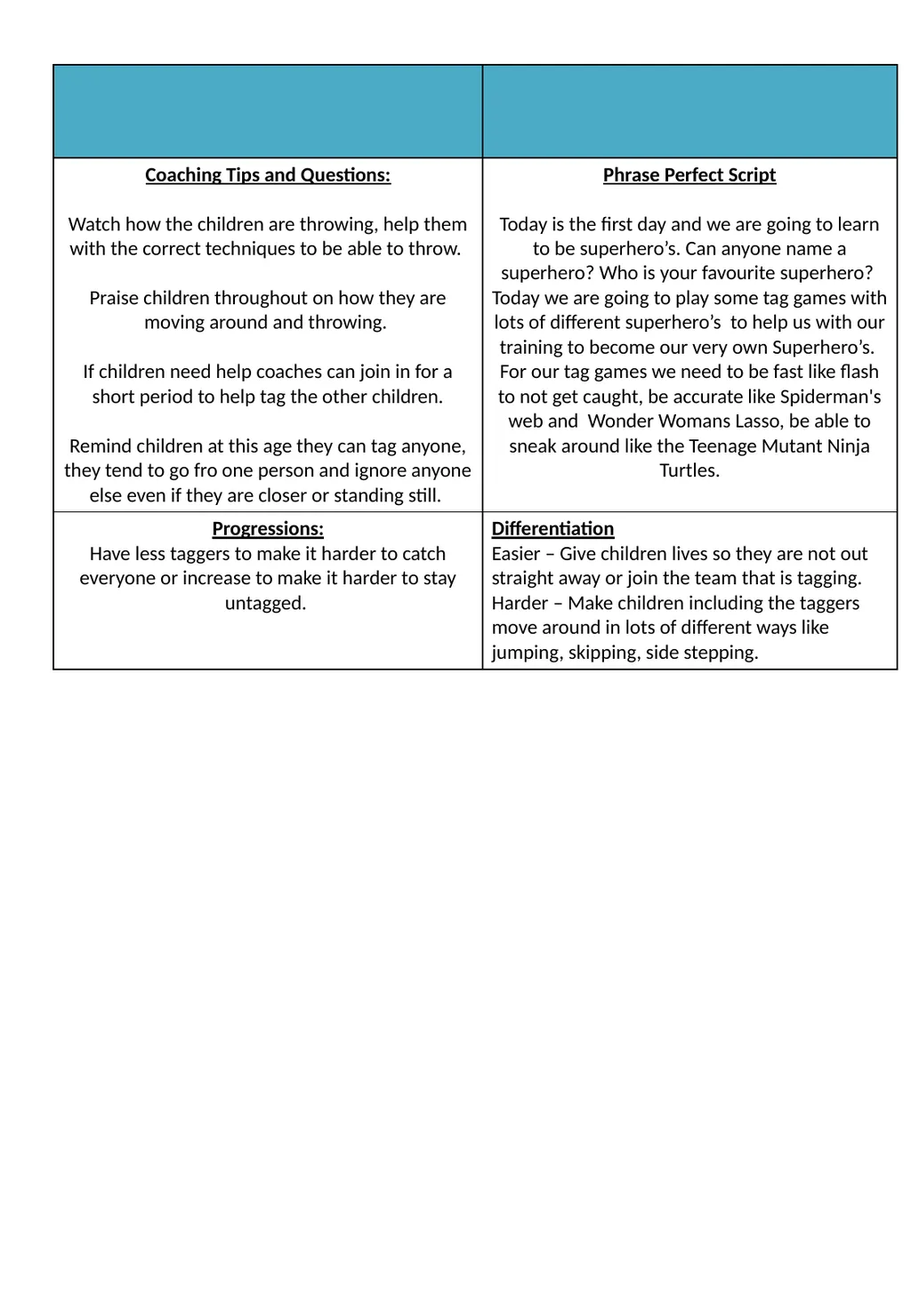 Camp Session Plans- Superhero Tag Games - slide 2 of 2