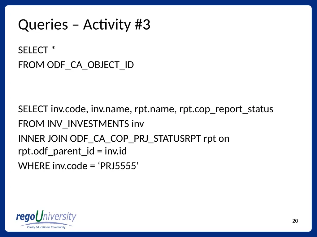 Reporting Tables, Writing Queries, and More - slide 20 of 27
