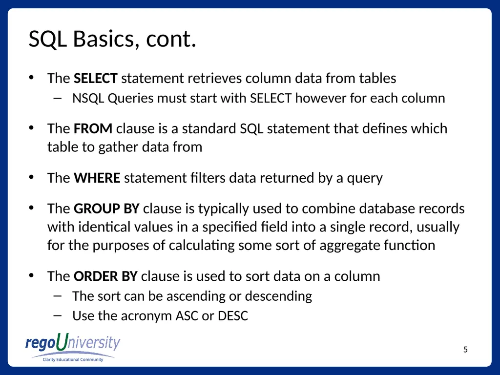 Reporting Tables, Writing Queries, and More - slide 5 of 27