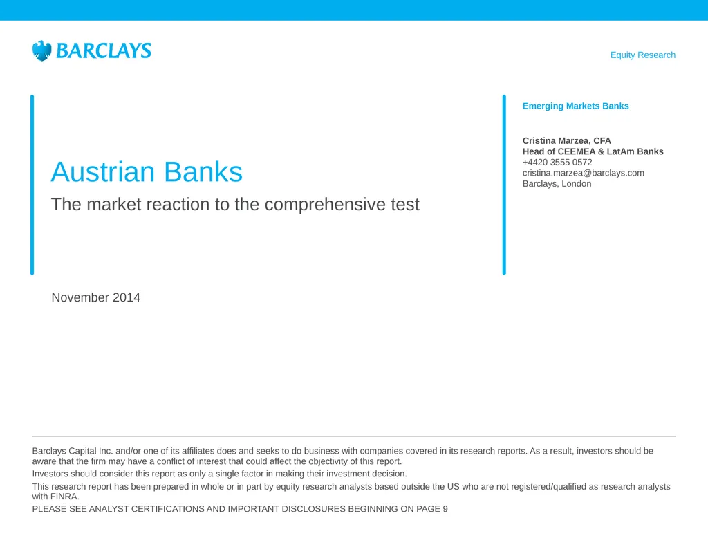 Equity Research November 2014 Austrian Banks The
