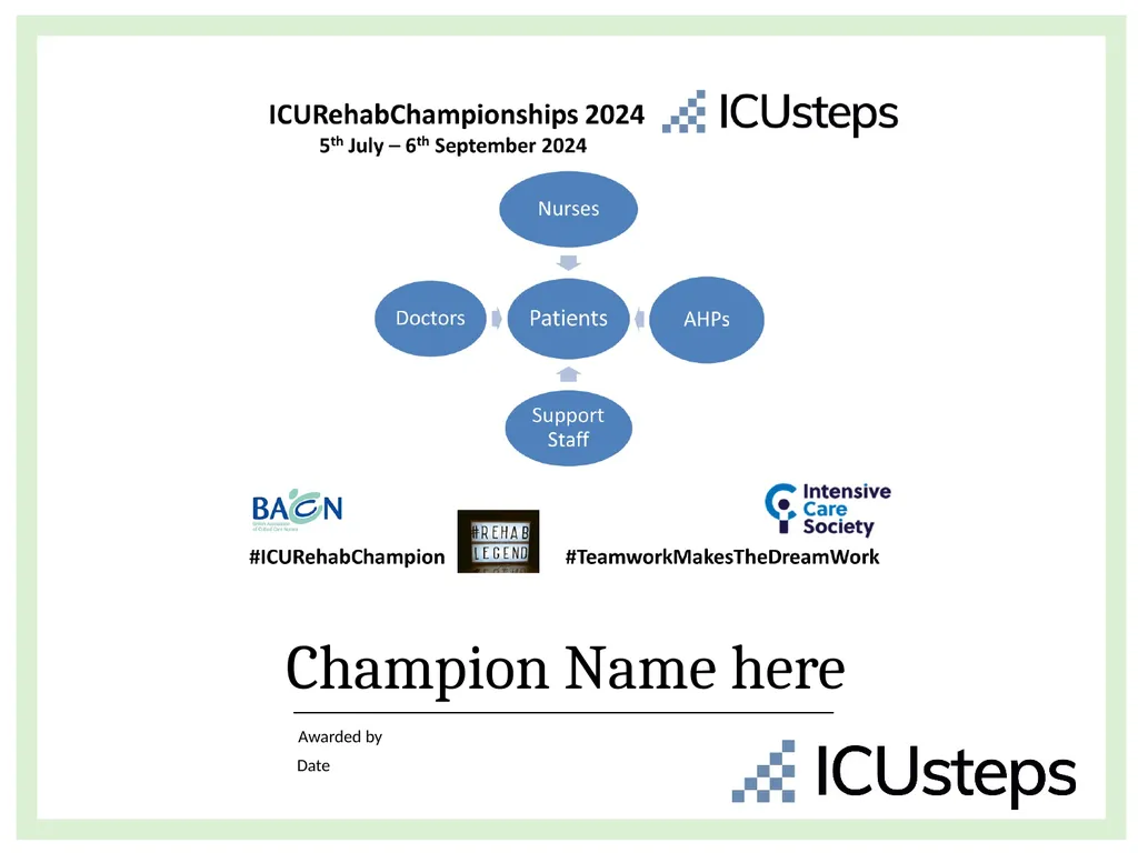Champion Name here Awarded by Date - slide 1 of 3