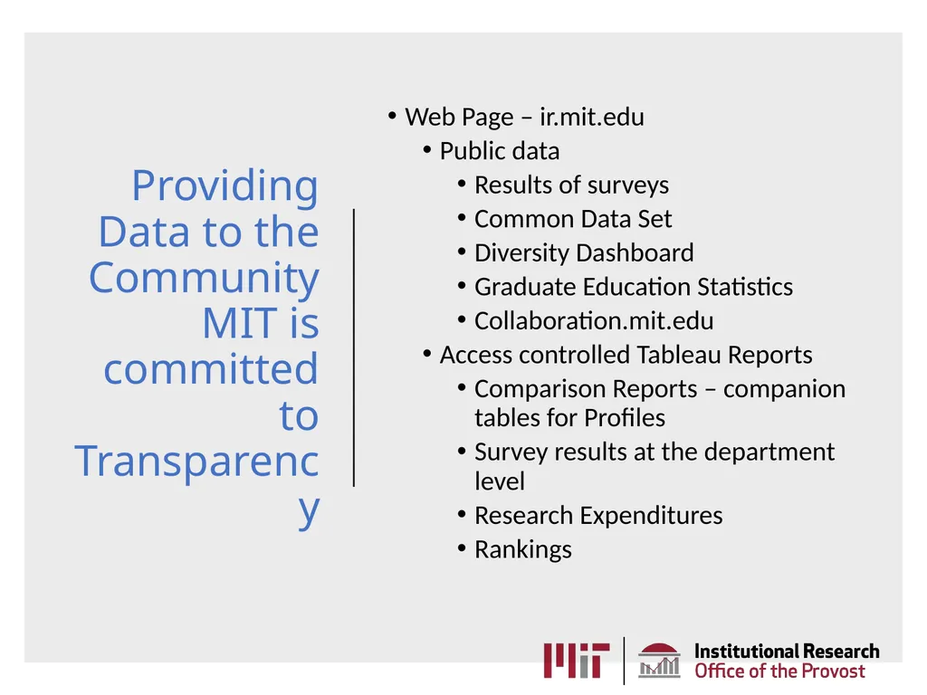 MIT Institutional Research AKA the Office of - slide 10 of 27