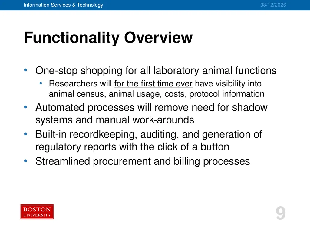 IACUC/ASC Systems Implementation Project Advisory - slide 9 of 20