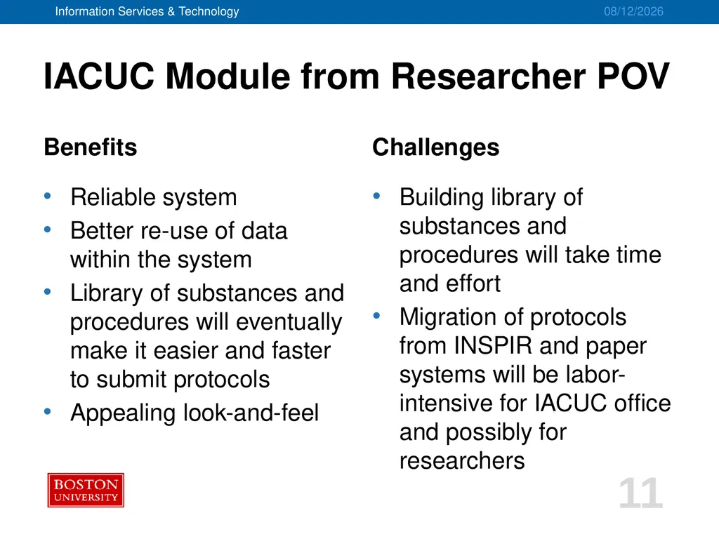 IACUC/ASC Systems Implementation Project Advisory - slide 11 of 20
