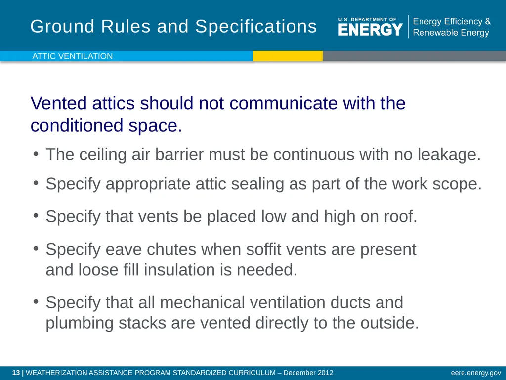 Attic Ventilation WEATHERIZATION ENERGY AUDITOR - slide 13 of 23