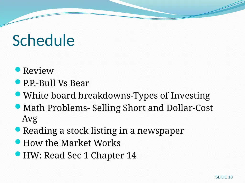 Investing in Stocks 12.1 Evaluating Stocks 12.2 - slide 18 of 49