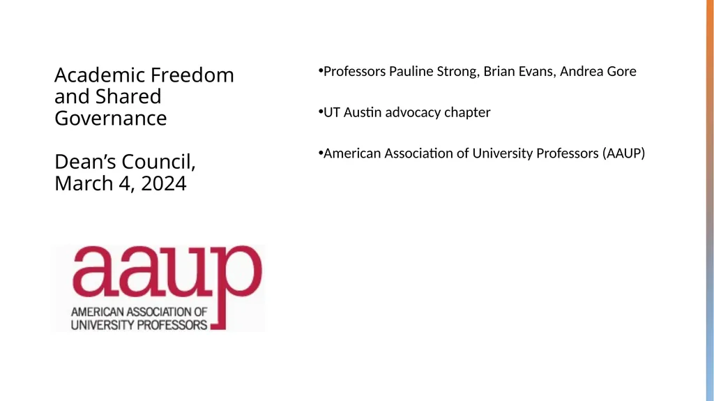 Academic Freedom and Shared Governance Dean’s - slide 1 of 12