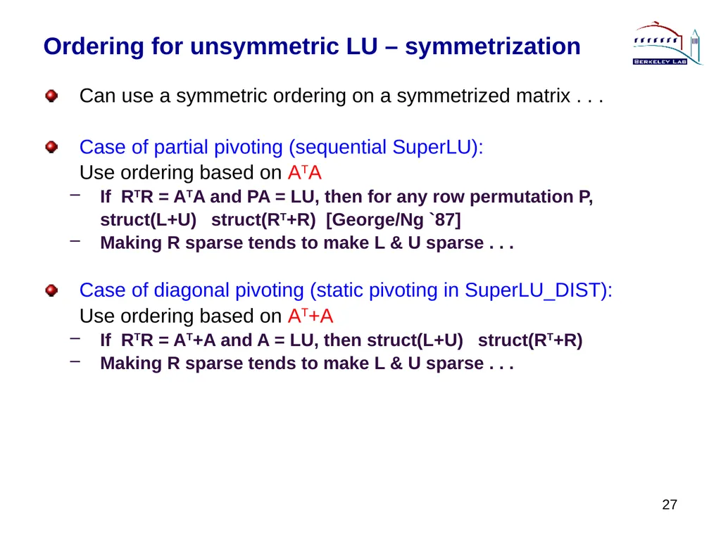 Lecture 3 Sparse Direct Method: Combinatorics - slide 27 of 35