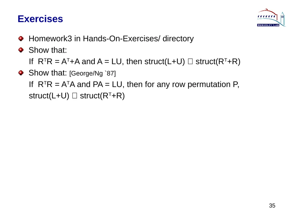 Lecture 3 Sparse Direct Method: Combinatorics - slide 35 of 35