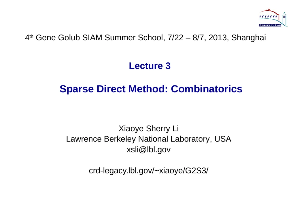 Lecture 3 Sparse Direct Method: Combinatorics - slide 1 of 35