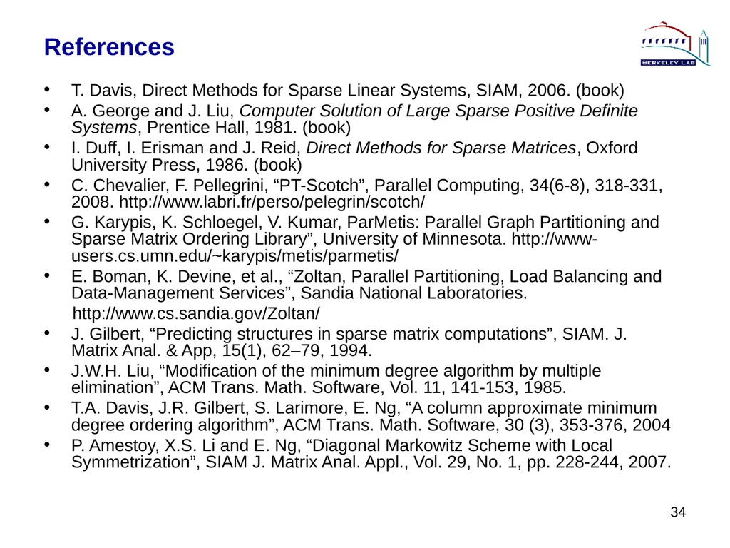 Lecture 3 Sparse Direct Method: Combinatorics - slide 34 of 35
