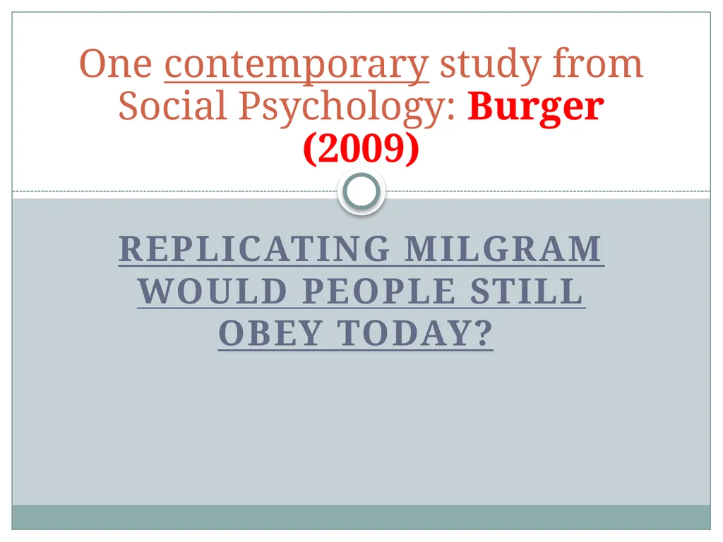 Replicating Milgram Would People Still Obey Today? - slide 1 of 44