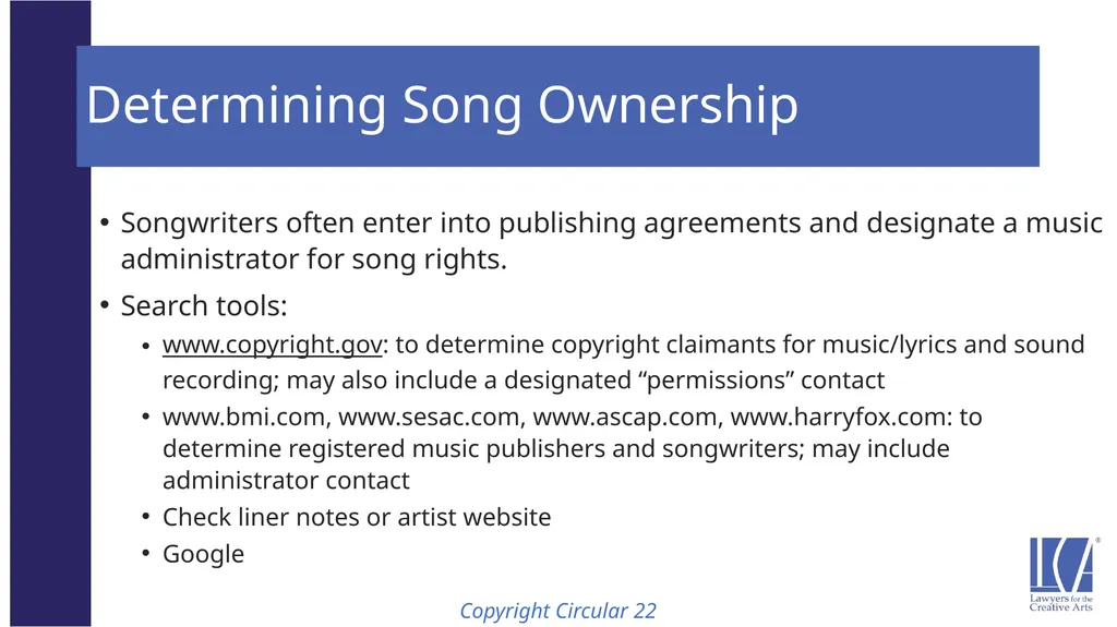 Representing the LCA Music Client: Song Rights - slide 32 of 52