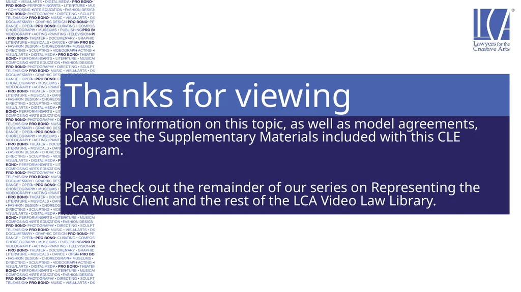 Representing the LCA Music Client: Song Rights - slide 52 of 52