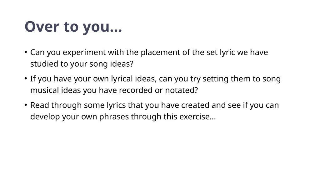 Year 7 and 8 Music: Becoming a SongMaker LESSON - slide 11 of 21