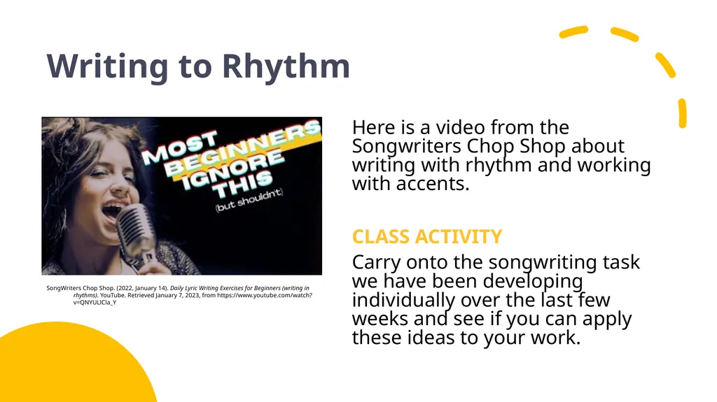 Year 7 and 8 Music: Becoming a SongMaker LESSON - slide 10 of 21