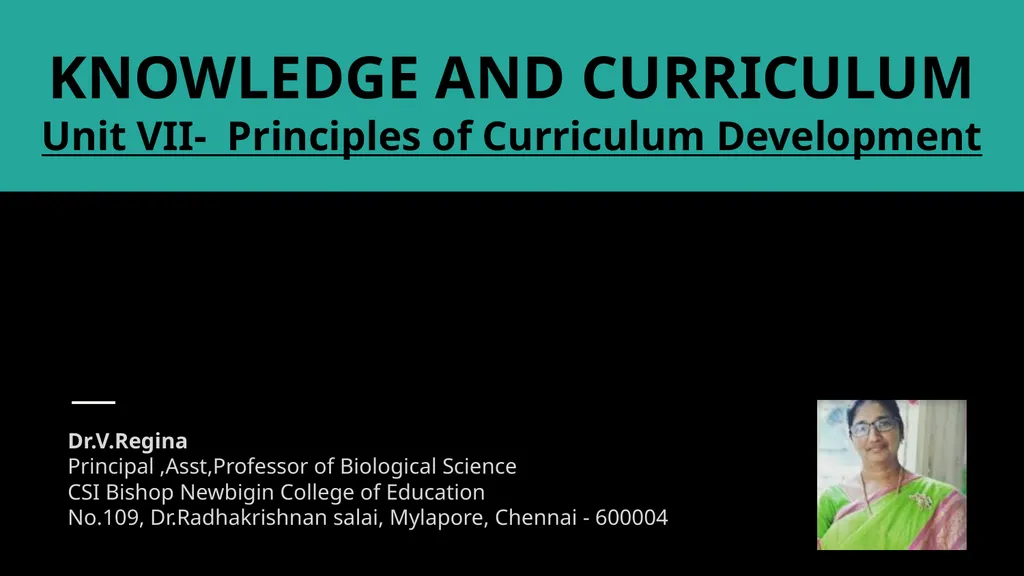 KNOWLEDGE AND CURRICULUM Unit VII- Principles of - slide 1 of 21