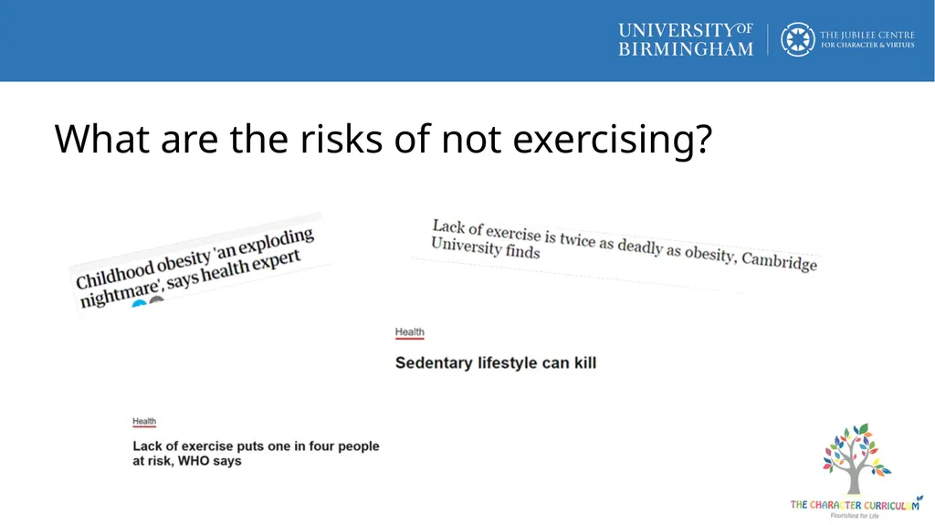 What stops people exercising? What are the risks - slide 2 of 9