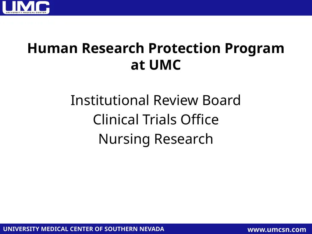 Human Research Protection Program at UMC - slide 1 of 6