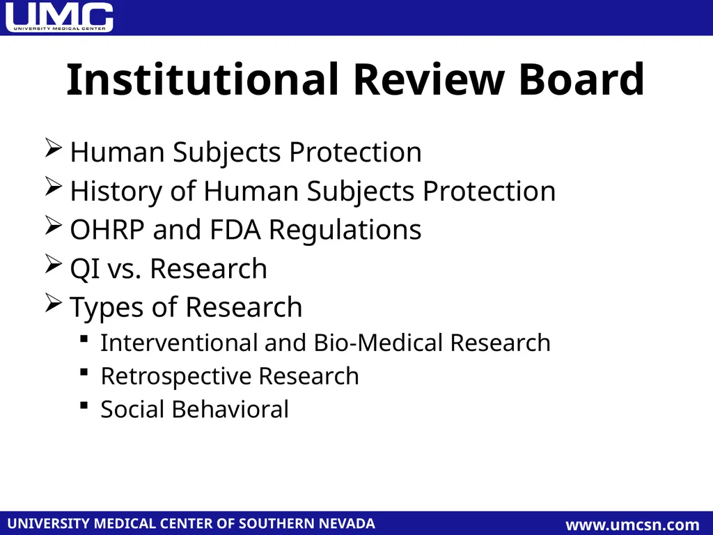 Human Research Protection Program at UMC - slide 2 of 6