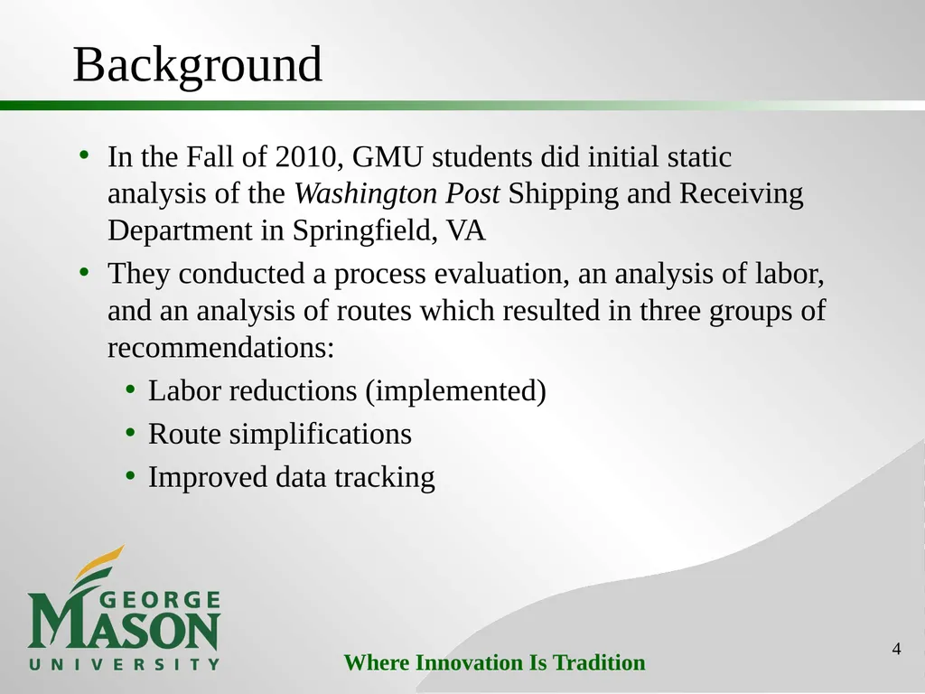 Project #3: Production Cost Savings at Washington - slide 4 of 25