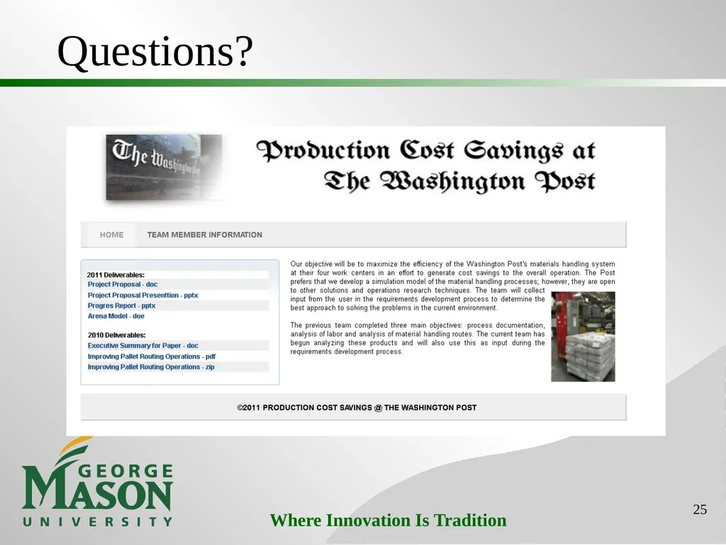 Project #3: Production Cost Savings at Washington - slide 25 of 25
