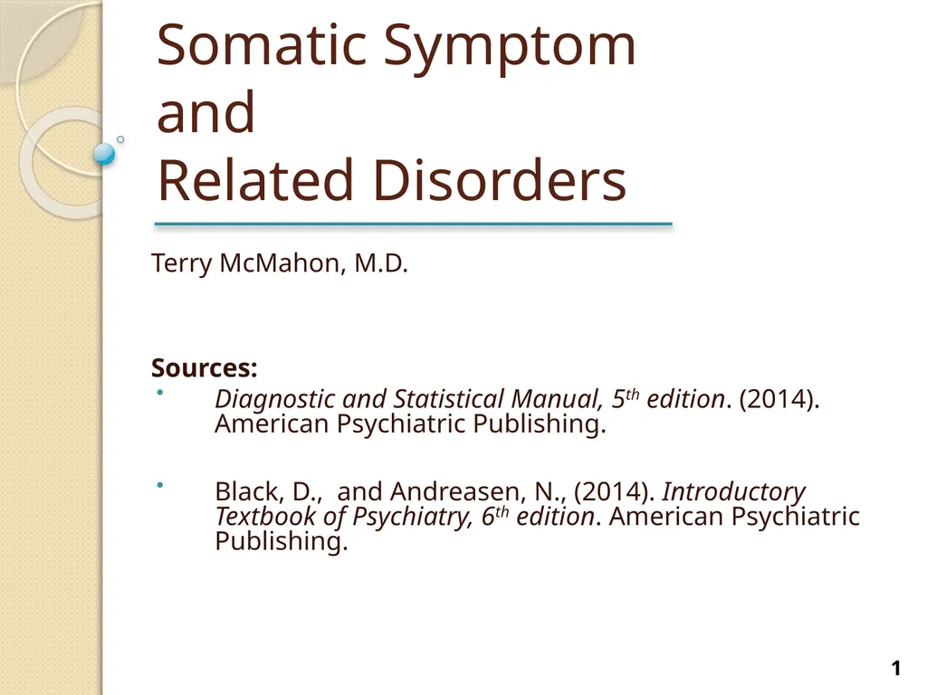 Somatic Symptom and Related Disorders Terry - slide 1 of 38