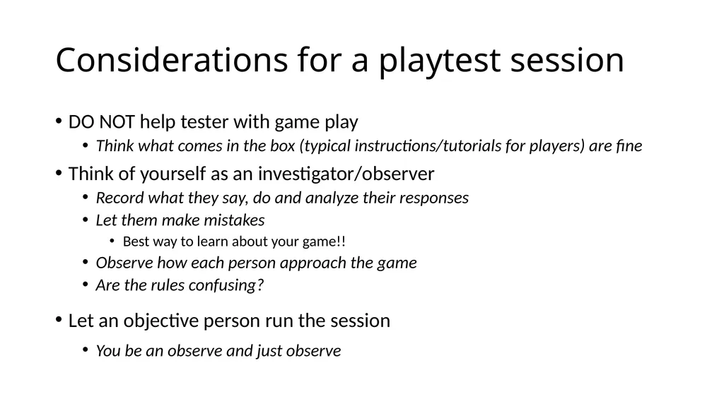 Playtesting Chapter 9 of Game Design Workshop a - slide 7 of 16
