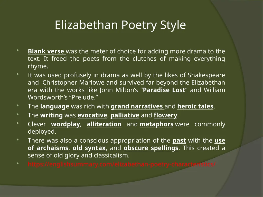 The Elizabethan Period General Characteristics - slide 10 of 12