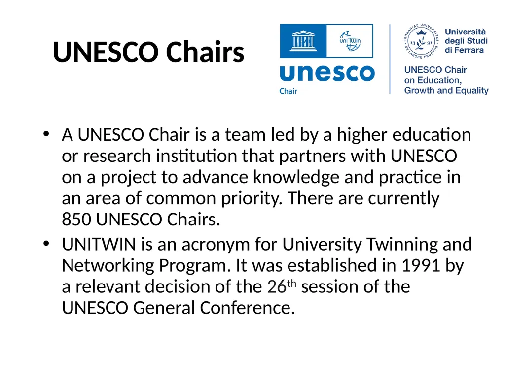 BREAKING BORDERS: UNITWIN/UNESCO CHAIRS - slide 7 of 25