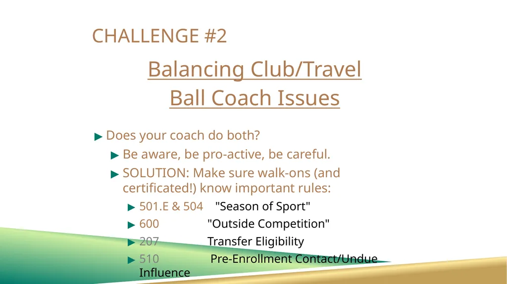WALK-ON COACHES: CHALLENGES AND SOLUTIONS Randall - slide 12 of 27