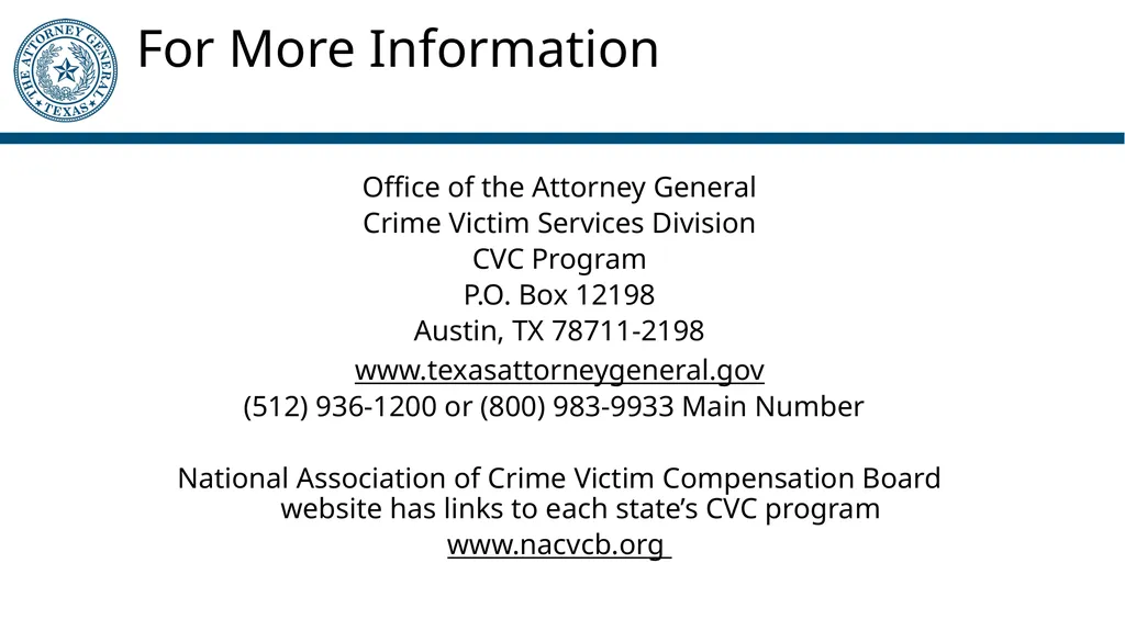 Crime Victims’ Compensation Program General - slide 60 of 61