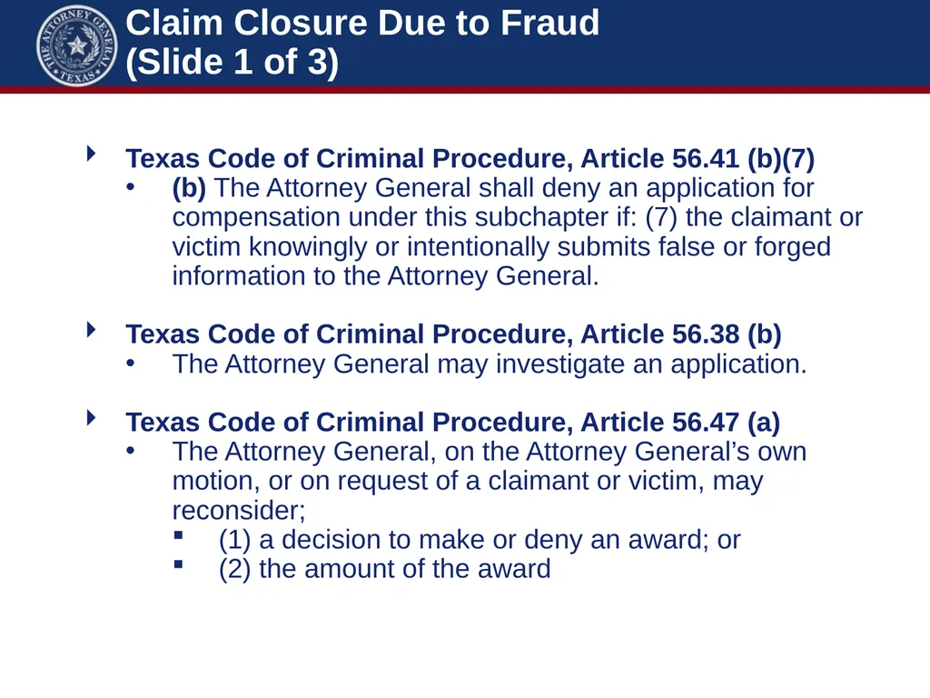 Crime Victims’ Compensation Conference Advanced - slide 89 of 92