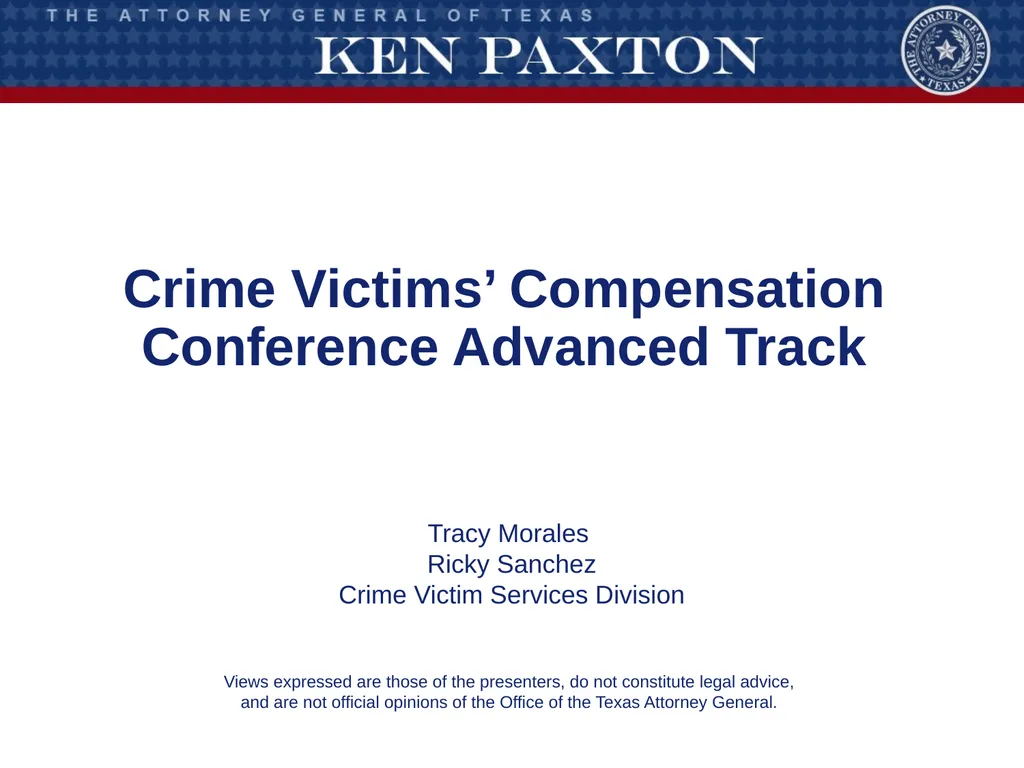 Crime Victims’ Compensation Conference Advanced - slide 1 of 92